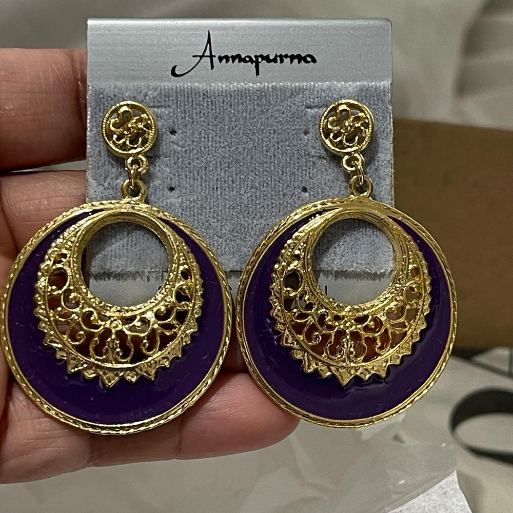 Annapurna Purple & Gold Filigree Earrings